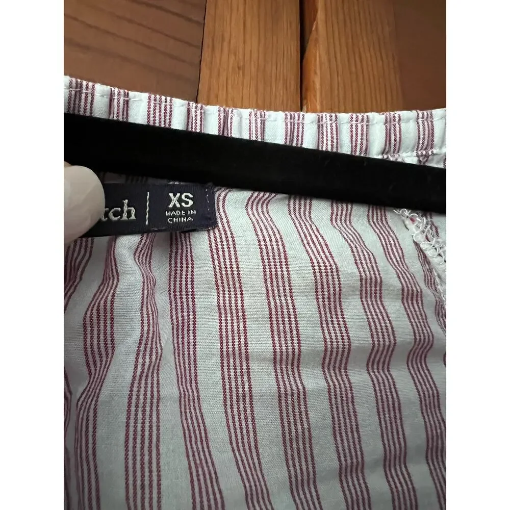 Abercrombie & Fitch Women's Striped Button Front Blouse Top V Neck Red White XS
